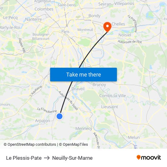 Le Plessis-Pate to Neuilly-Sur-Marne map