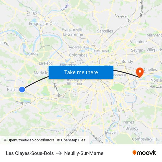 Les Clayes-Sous-Bois to Neuilly-Sur-Marne map