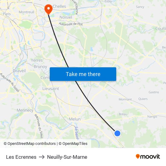 Les Ecrennes to Neuilly-Sur-Marne map