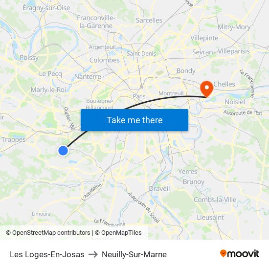 Les Loges-En-Josas to Neuilly-Sur-Marne map