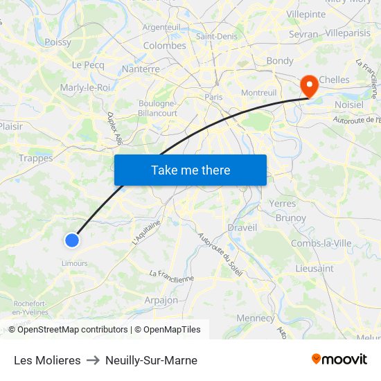 Les Molieres to Neuilly-Sur-Marne map