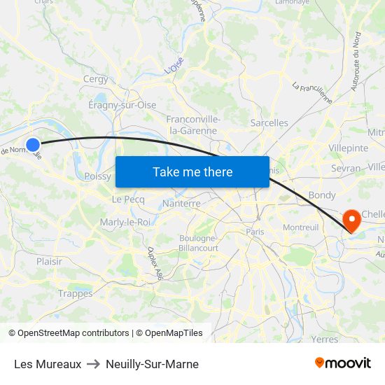 Les Mureaux to Neuilly-Sur-Marne map