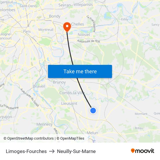 Limoges-Fourches to Neuilly-Sur-Marne map