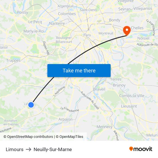 Limours to Neuilly-Sur-Marne map
