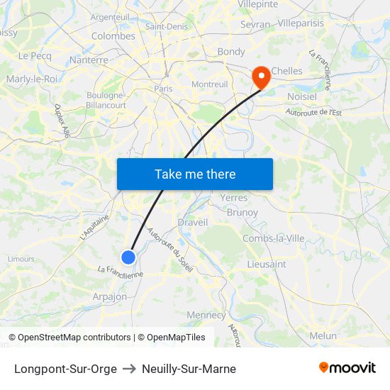 Longpont-Sur-Orge to Neuilly-Sur-Marne map