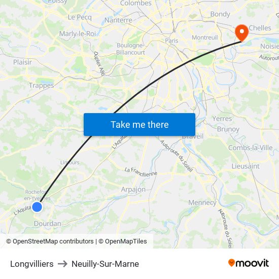 Longvilliers to Neuilly-Sur-Marne map