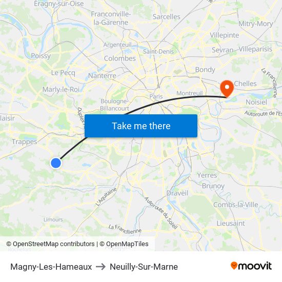 Magny-Les-Hameaux to Neuilly-Sur-Marne map