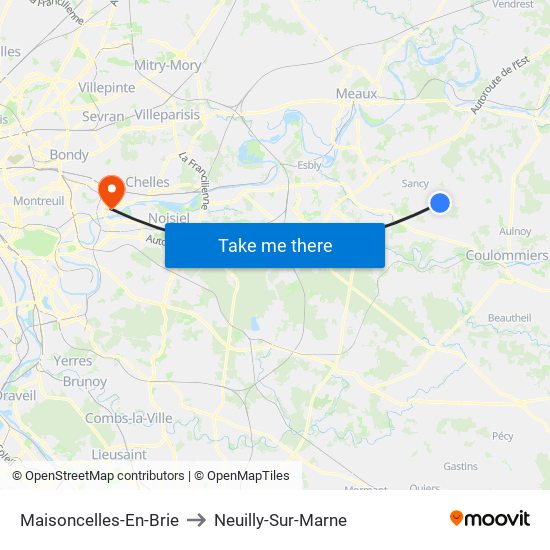 Maisoncelles-En-Brie to Neuilly-Sur-Marne map