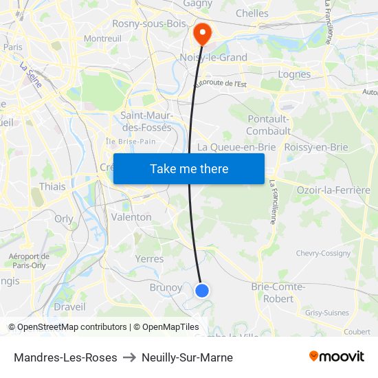 Mandres-Les-Roses to Neuilly-Sur-Marne map