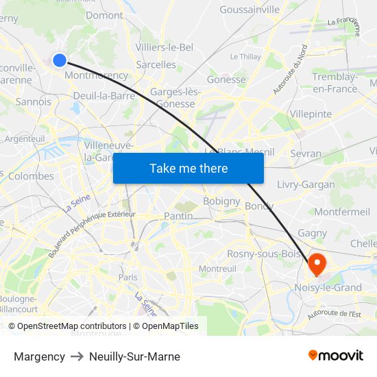 Margency to Neuilly-Sur-Marne map