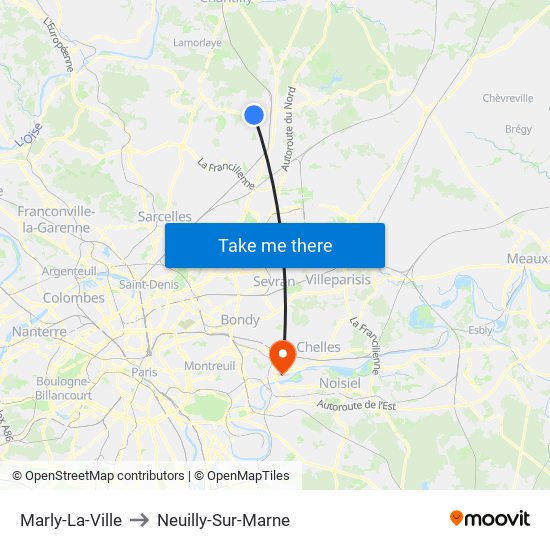 Marly-La-Ville to Neuilly-Sur-Marne map