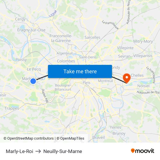 Marly-Le-Roi to Neuilly-Sur-Marne map