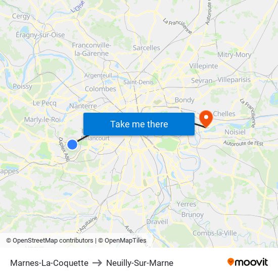 Marnes-La-Coquette to Neuilly-Sur-Marne map