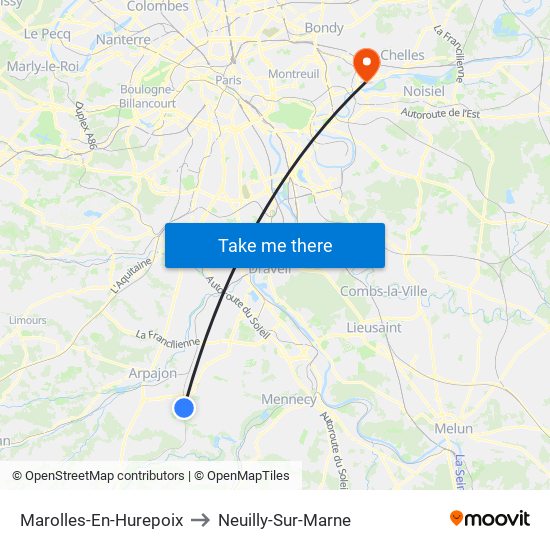 Marolles-En-Hurepoix to Neuilly-Sur-Marne map