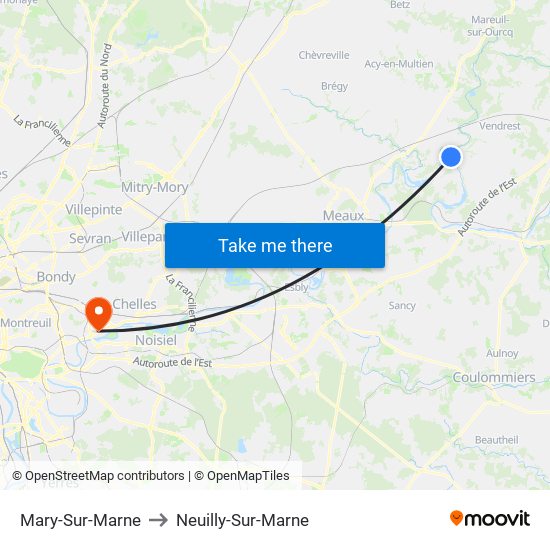 Mary-Sur-Marne to Neuilly-Sur-Marne map