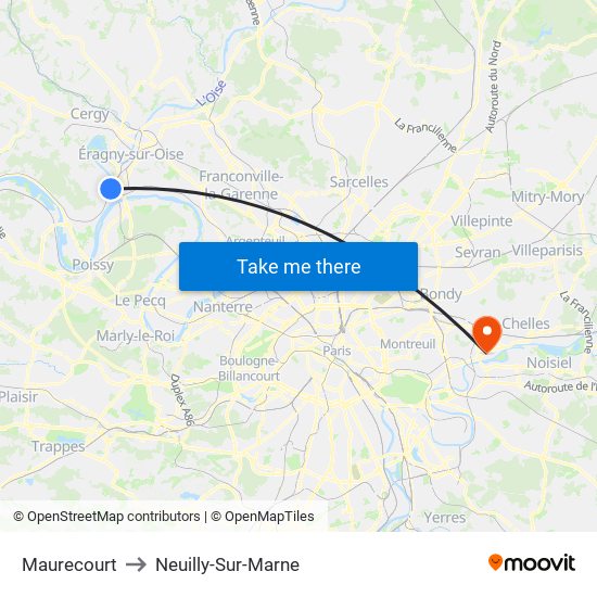 Maurecourt to Neuilly-Sur-Marne map