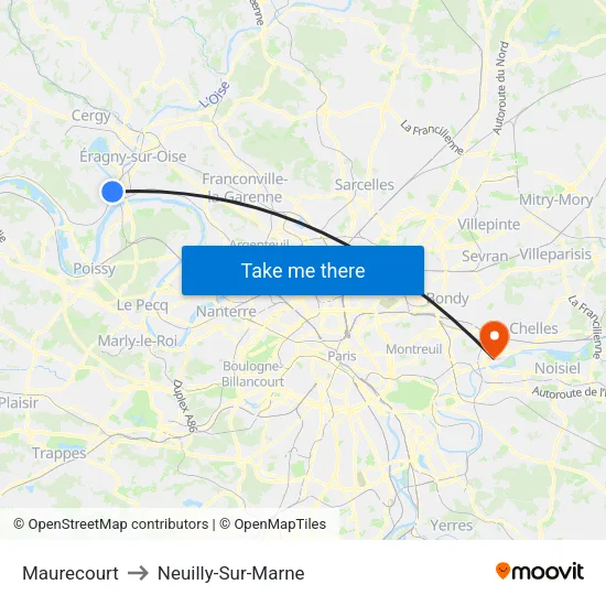 Maurecourt to Neuilly-Sur-Marne map