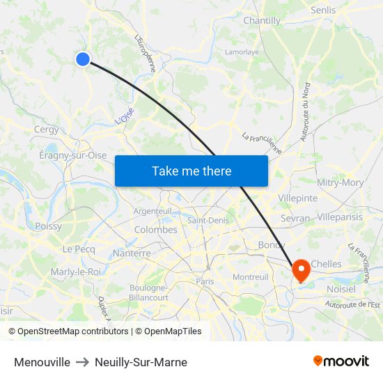 Menouville to Neuilly-Sur-Marne map