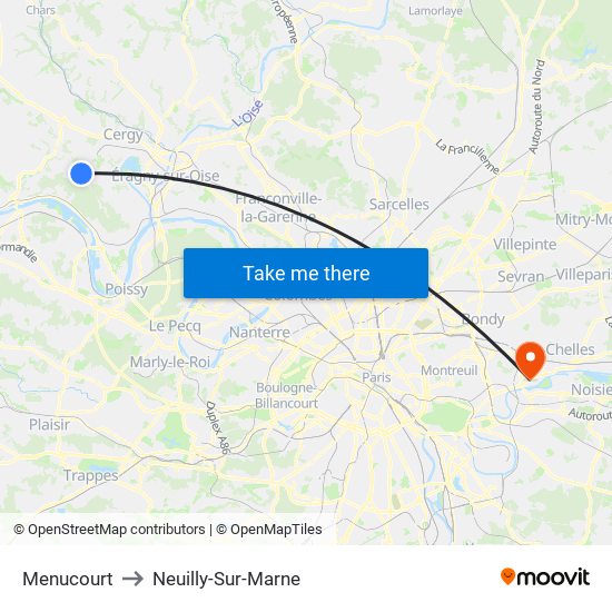 Menucourt to Neuilly-Sur-Marne map