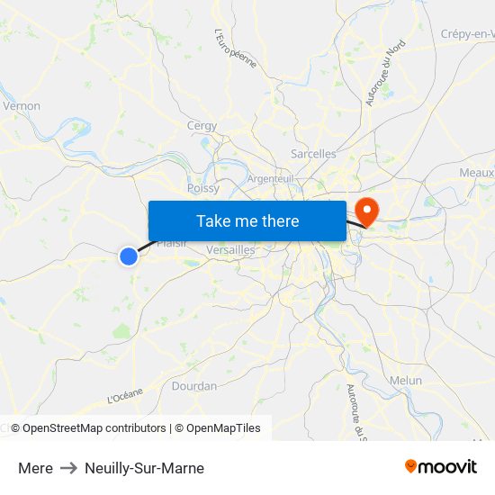 Mere to Neuilly-Sur-Marne map