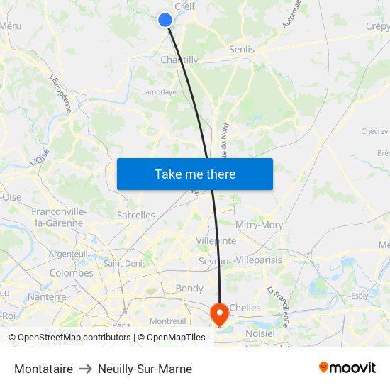 Montataire to Neuilly-Sur-Marne map