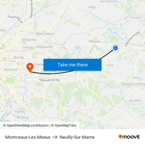 Montceaux-Les-Meaux to Neuilly-Sur-Marne map