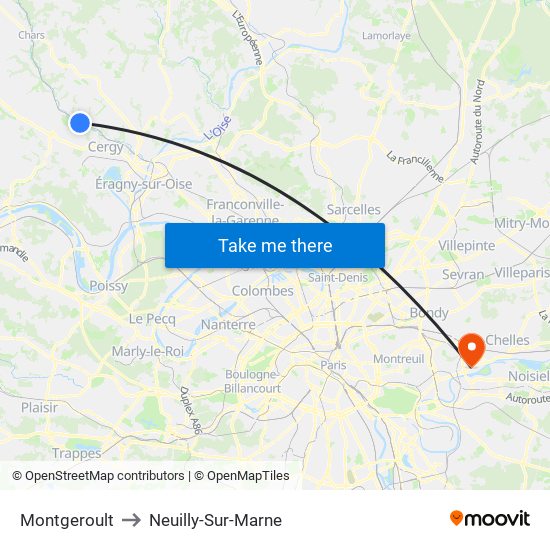 Montgeroult to Neuilly-Sur-Marne map