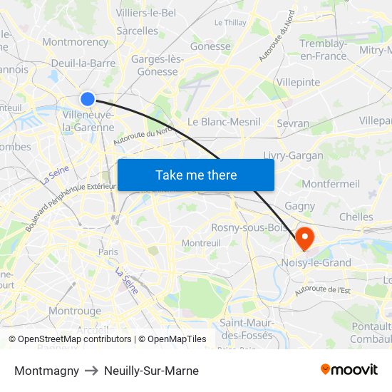 Montmagny to Neuilly-Sur-Marne map
