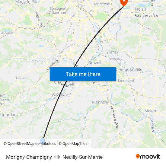 Morigny-Champigny to Neuilly-Sur-Marne map