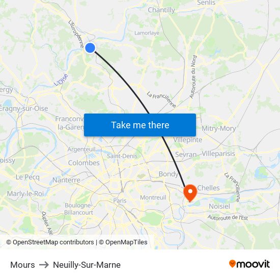 Mours to Neuilly-Sur-Marne map
