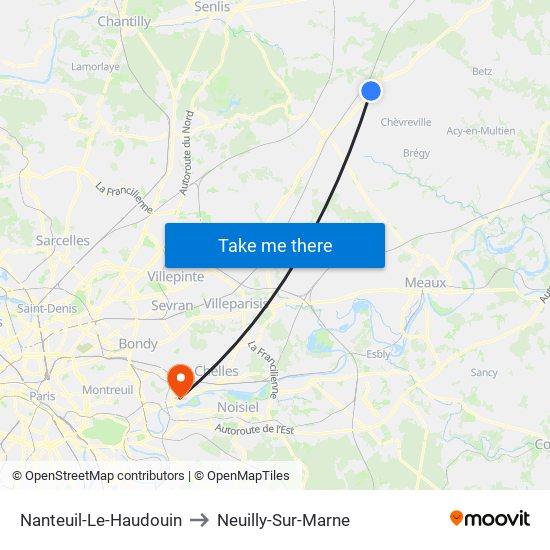 Nanteuil-Le-Haudouin to Neuilly-Sur-Marne map