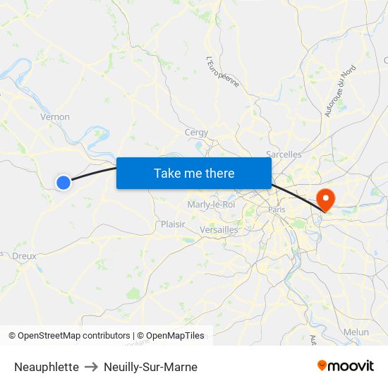 Neauphlette to Neuilly-Sur-Marne map