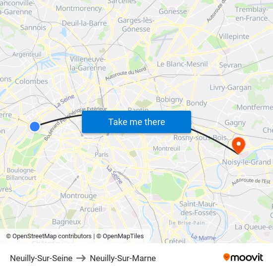 Neuilly-Sur-Seine to Neuilly-Sur-Marne map