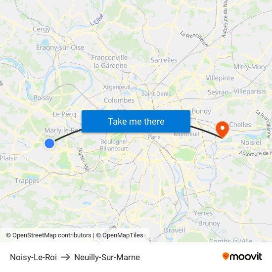 Noisy-Le-Roi to Neuilly-Sur-Marne map