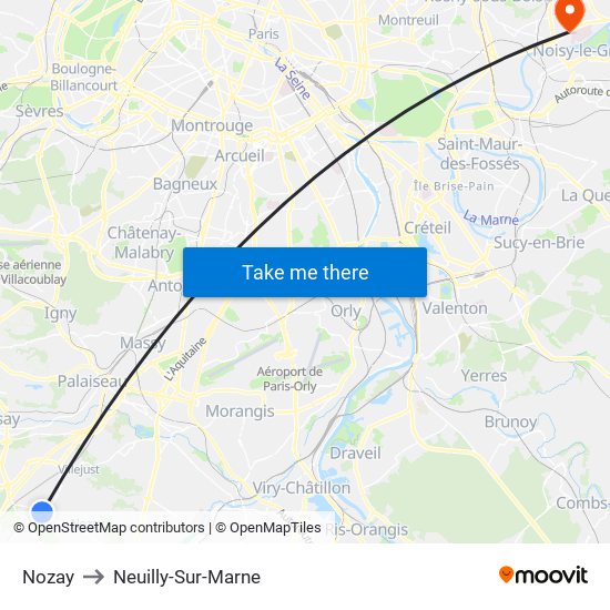 Nozay to Neuilly-Sur-Marne map