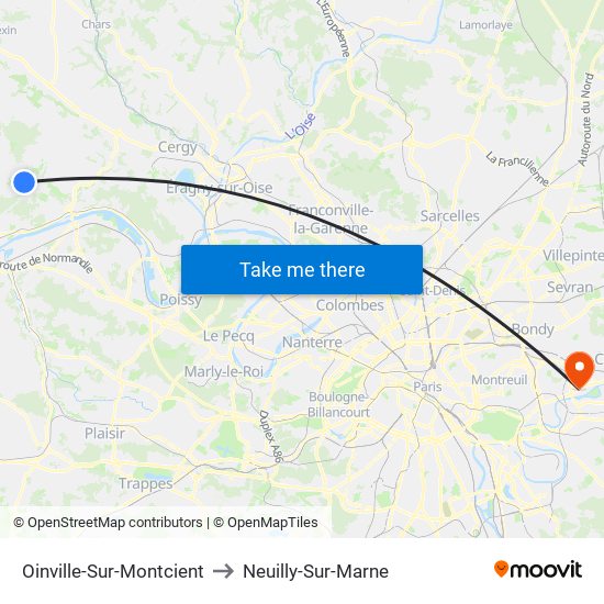 Oinville-Sur-Montcient to Neuilly-Sur-Marne map