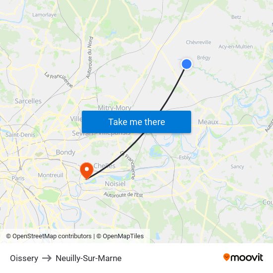 Oissery to Neuilly-Sur-Marne map