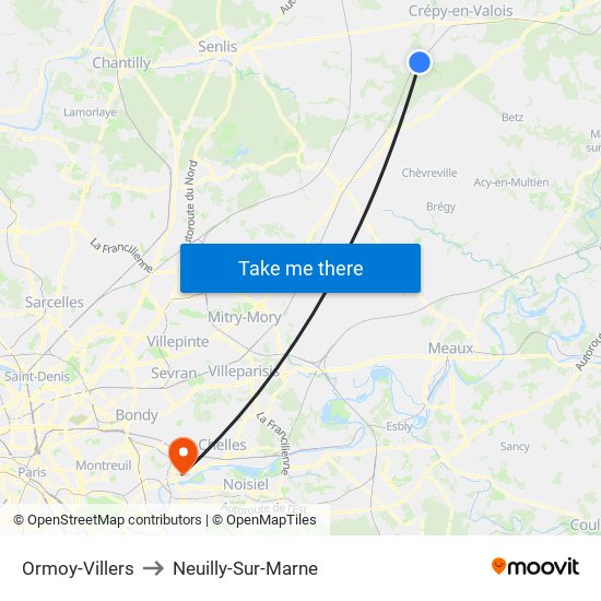 Ormoy-Villers to Neuilly-Sur-Marne map