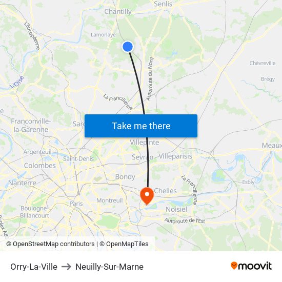 Orry-La-Ville to Neuilly-Sur-Marne map