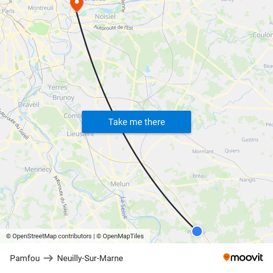 Pamfou to Neuilly-Sur-Marne map