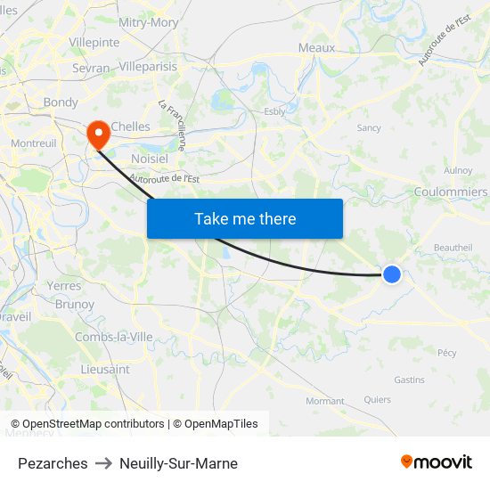 Pezarches to Neuilly-Sur-Marne map