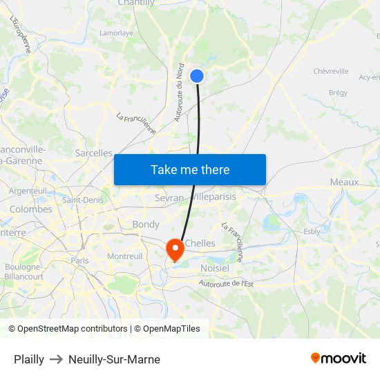 Plailly to Neuilly-Sur-Marne map
