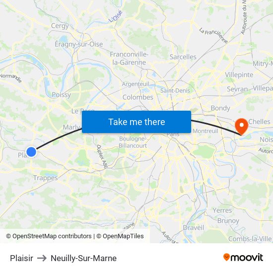 Plaisir to Neuilly-Sur-Marne map