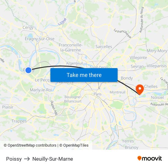 Poissy to Neuilly-Sur-Marne map