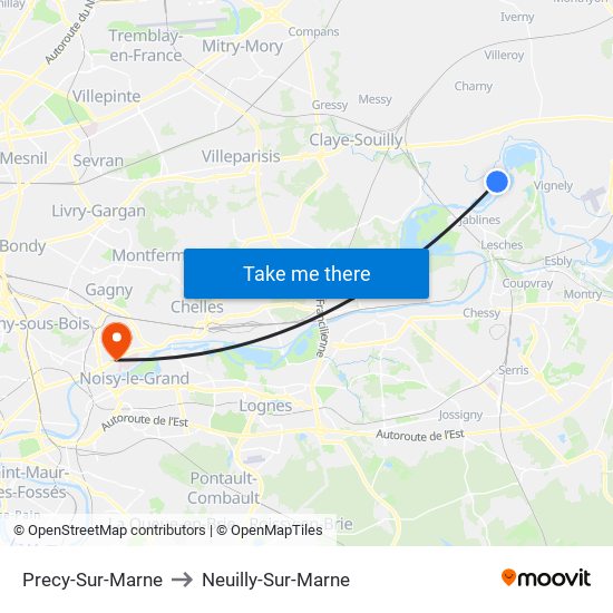 Precy-Sur-Marne to Neuilly-Sur-Marne map