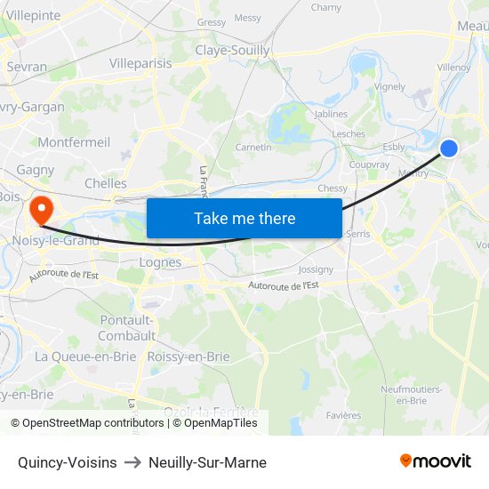 Quincy-Voisins to Neuilly-Sur-Marne map