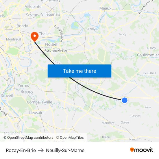 Rozay-En-Brie to Neuilly-Sur-Marne map