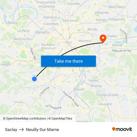 Saclay to Neuilly-Sur-Marne map