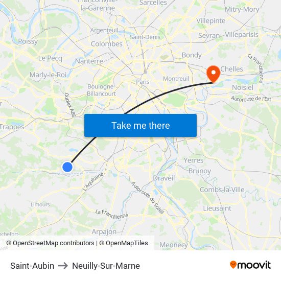 Saint-Aubin to Neuilly-Sur-Marne map