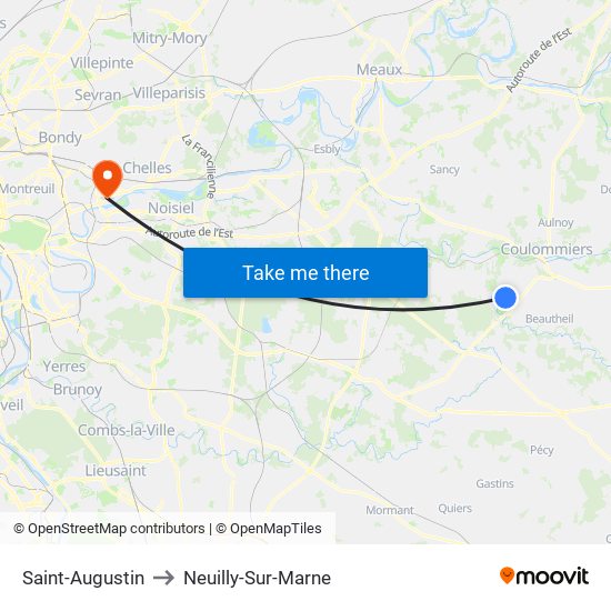 Saint-Augustin to Neuilly-Sur-Marne map